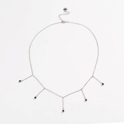 Silver drop necklace with five black CZ stones and small top clasp