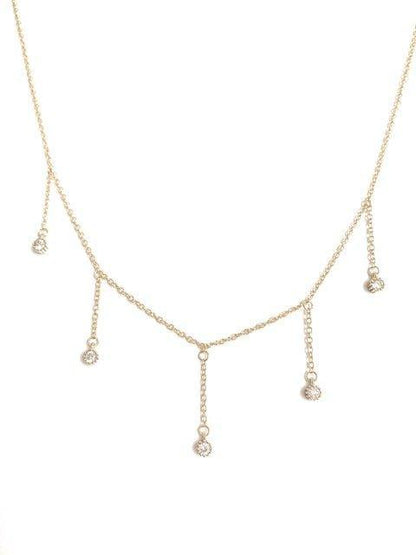 Dainty gold drop necklace with five clear cubic zirconia dangle stones