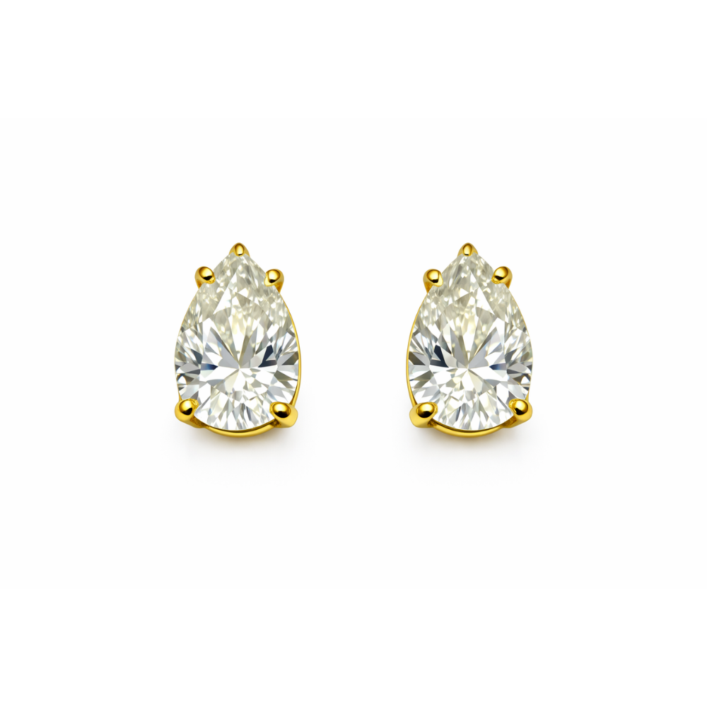 Pear-shaped solitaire earrings with clear crystal and gold prong settings