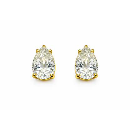 Pear-shaped solitaire earrings with clear crystal and gold prong settings