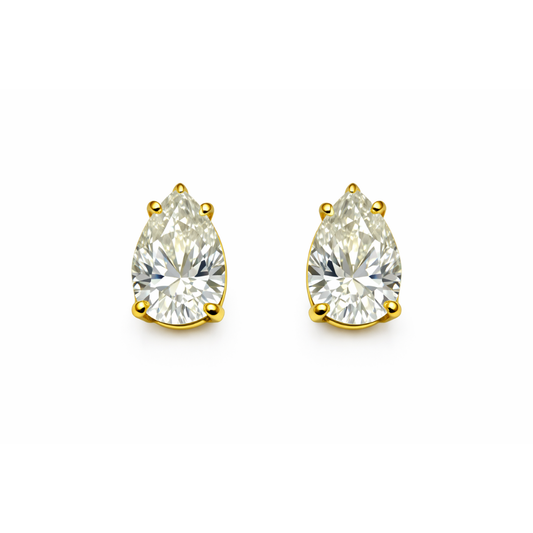 Pear-shaped solitaire earrings with clear crystal and gold prong settings