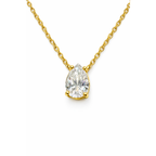 Gold pear-cut solitaire necklace with clear crystal pendant on link chain