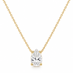 Gold pear-shaped solitaire pendant necklace with clear round stones and cable chain
