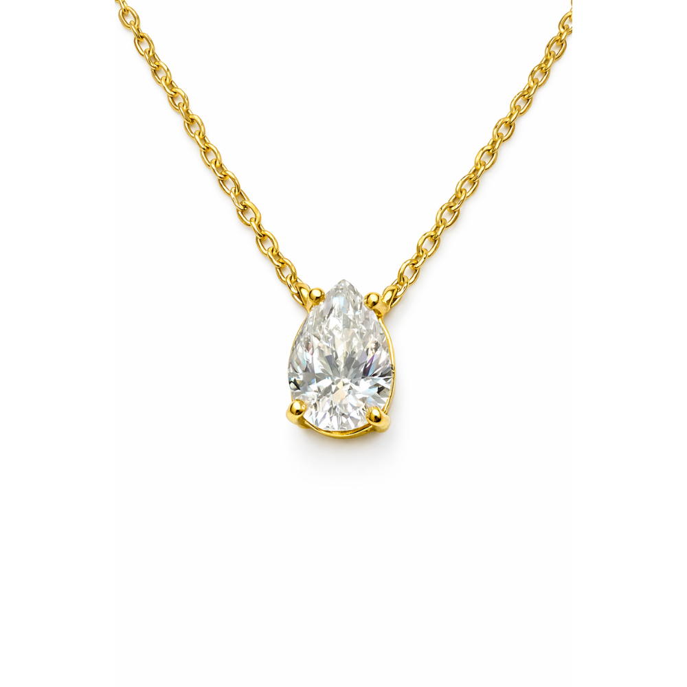 Gold pear-cut solitaire necklace with clear crystal pendant on link chain