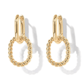 Gold link drop earrings with circular rope-texture ring and hinged top hoops.