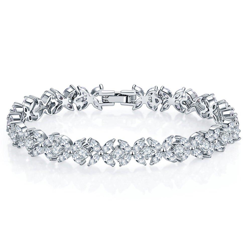 Silver tennis bracelet with round and marquise cubic zirconia stones and clasp