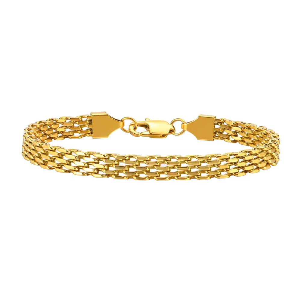 Gold tone double link chain bracelet with clasp and extender