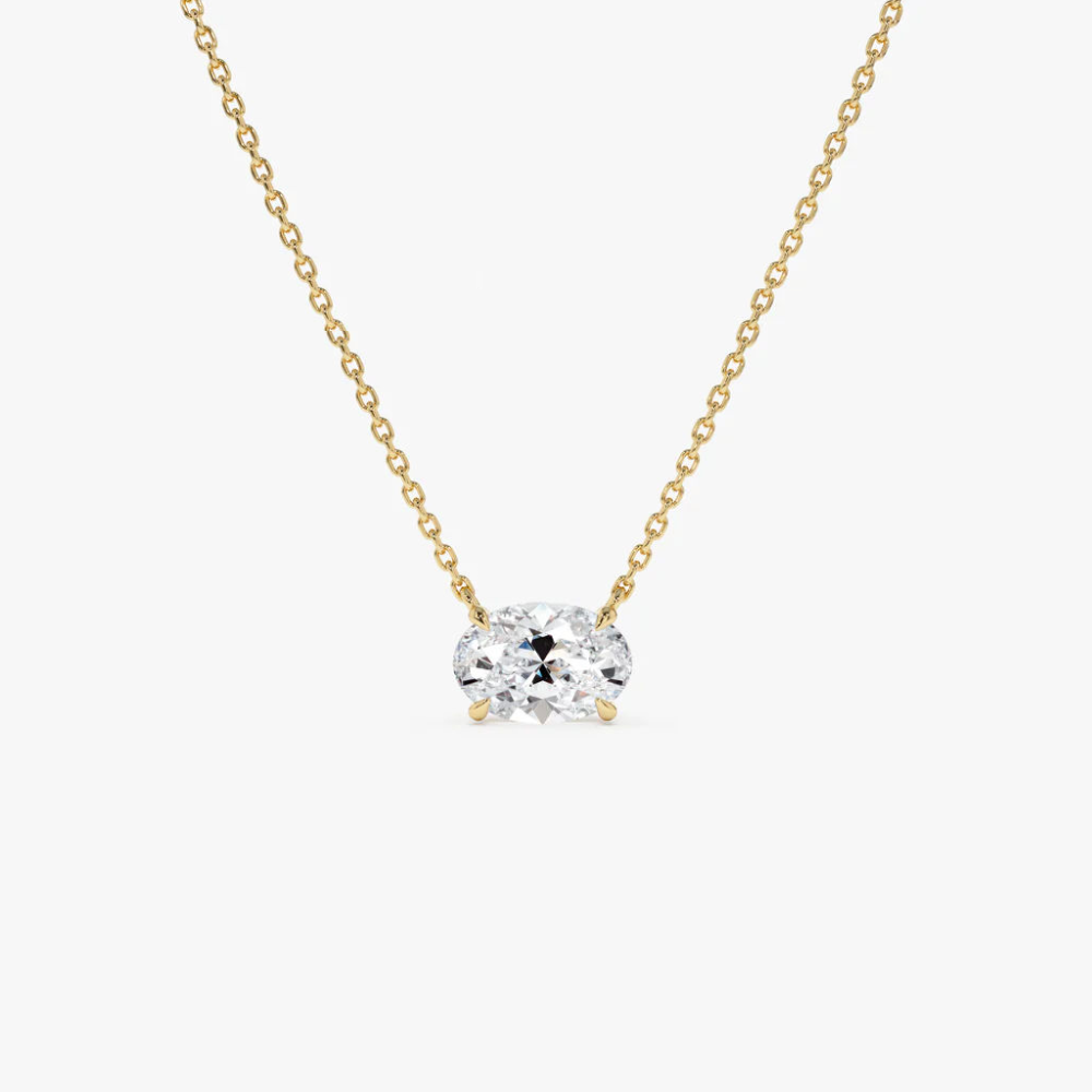 Gold vermeil oval-cut solitaire moissanite necklace with bezel-set pendant and linked chain