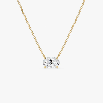 Gold vermeil oval-cut solitaire moissanite necklace with bezel-set pendant and linked chain