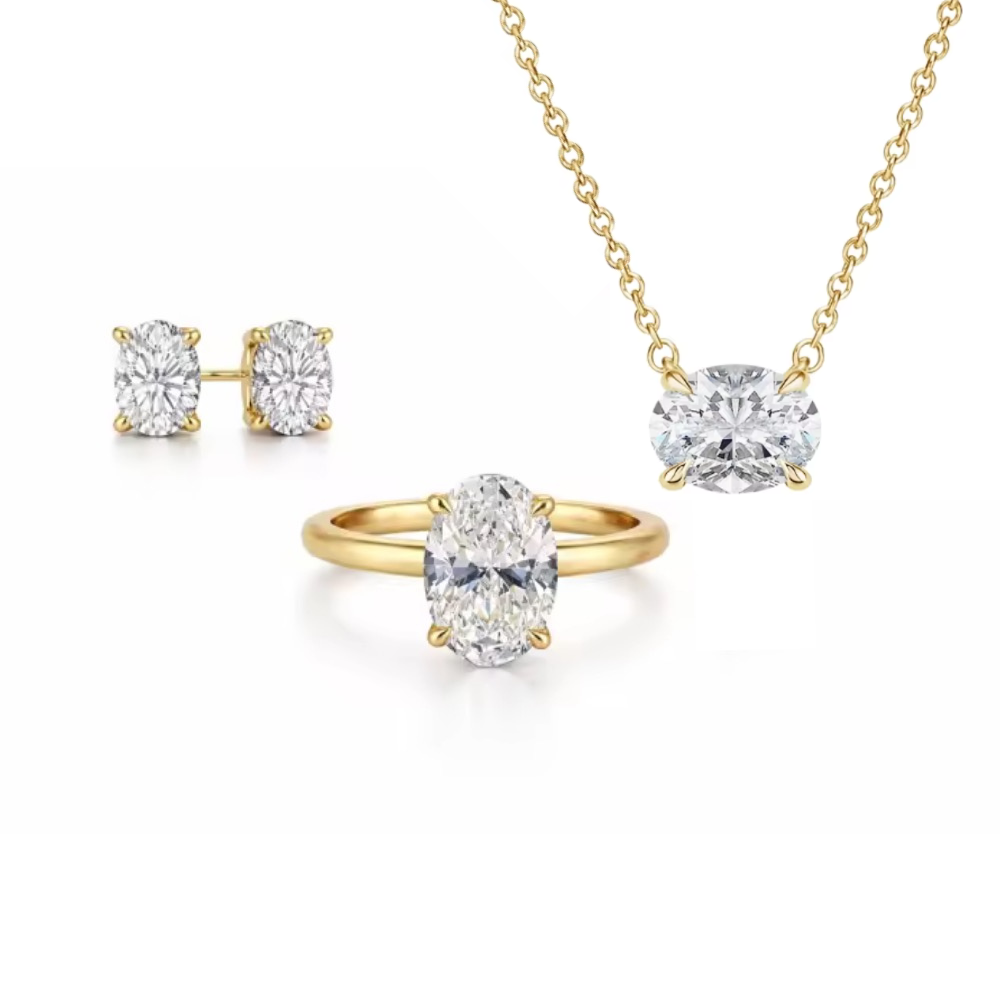 Gold vermeil oval-cut solitaire moissanite necklace with bezel-set pendant and linked chain