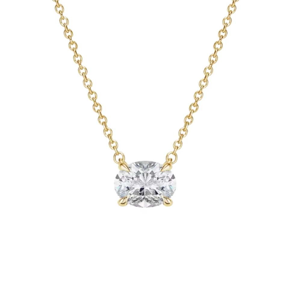 Gold vermeil oval-cut solitaire moissanite necklace with round-link chain and bezel-set pendant