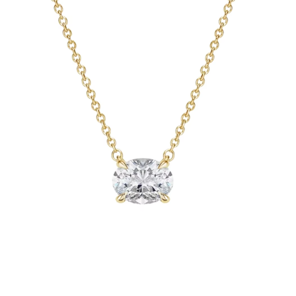 Gold vermeil oval-cut solitaire moissanite necklace with round-link chain and bezel-set pendant
