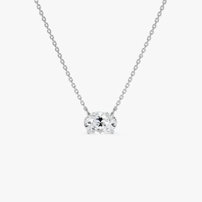 Silver-toned oval-cut solitaire moissanite necklace with bezel-set pendant and round-link chain