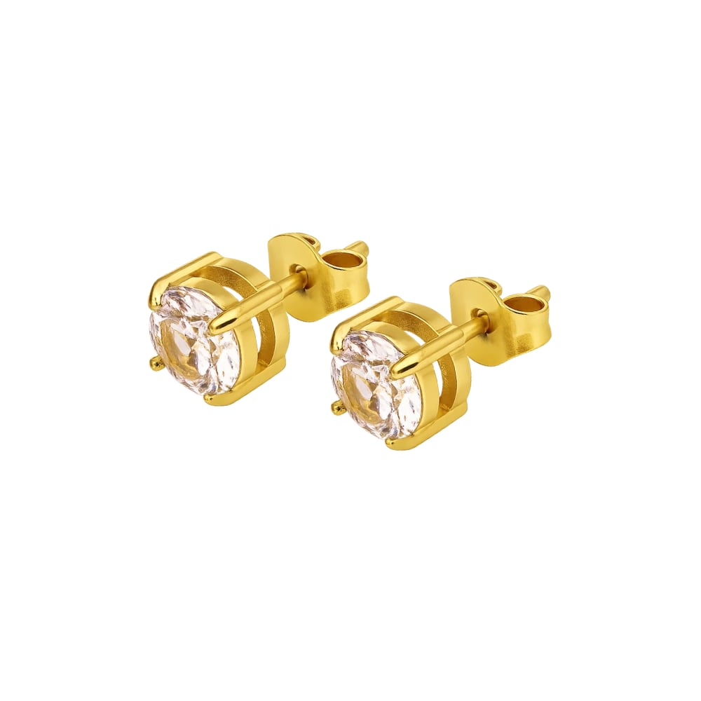 Gold-tone square-cut clear crystal stud earrings with posts