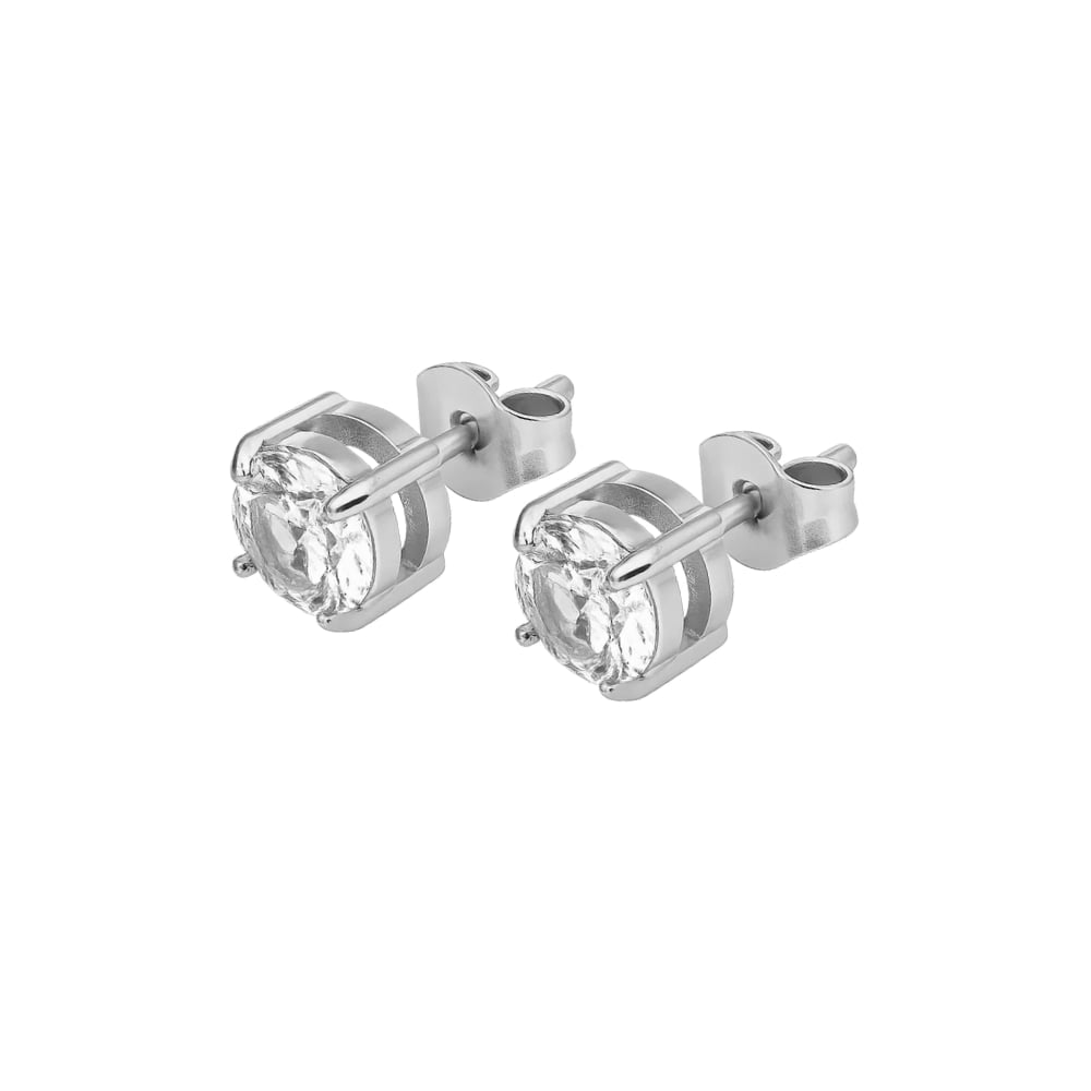 Silver-tone square-cut clear crystal stud earrings with posts