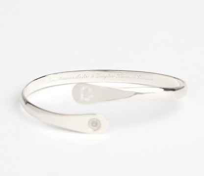 Silver mother-daughter engraved bracelet with heart charm detail