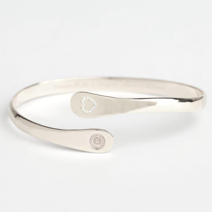 Silver engraved mother-daughter bracelet set, heart detail and small round emblem