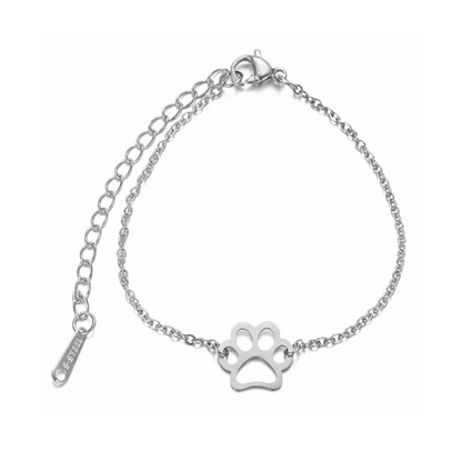 Silver link chain charm bracelet with paw print charm and adjustable clasp
