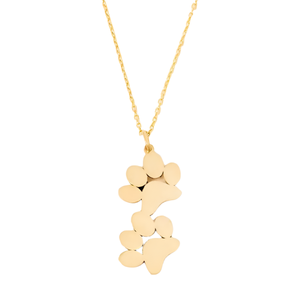 Gold-tone double paw print pendant necklace, isolated pendant detail