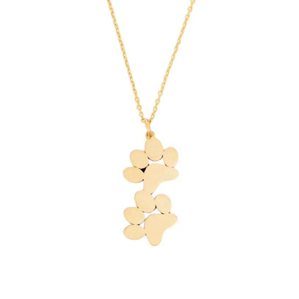 Gold-tone double paw print pendant necklace on a fine chain