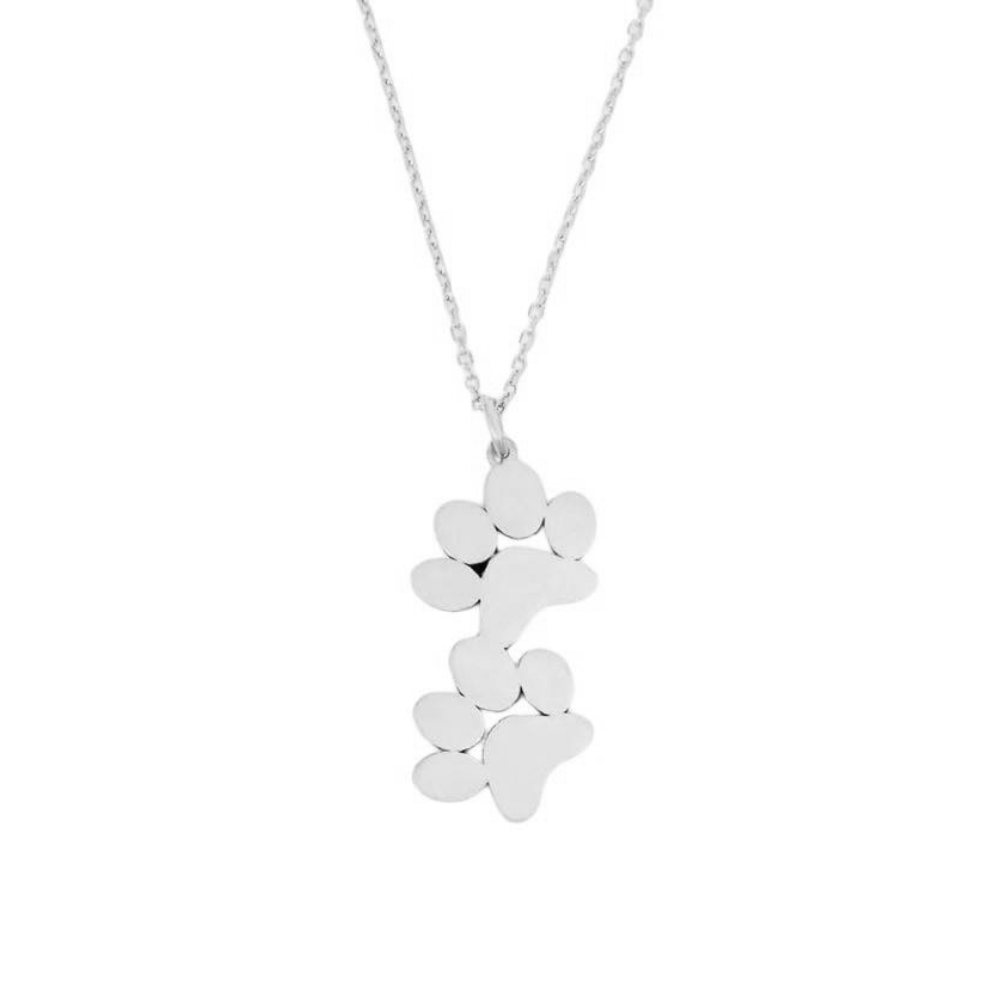 Silver-tone double paw print pendant necklace on a fine chain