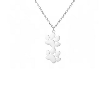 Silver-tone double paw print pendant necklace on a chain