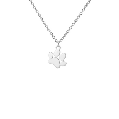 Silver paw print pendant necklace with small paw charm on link chain