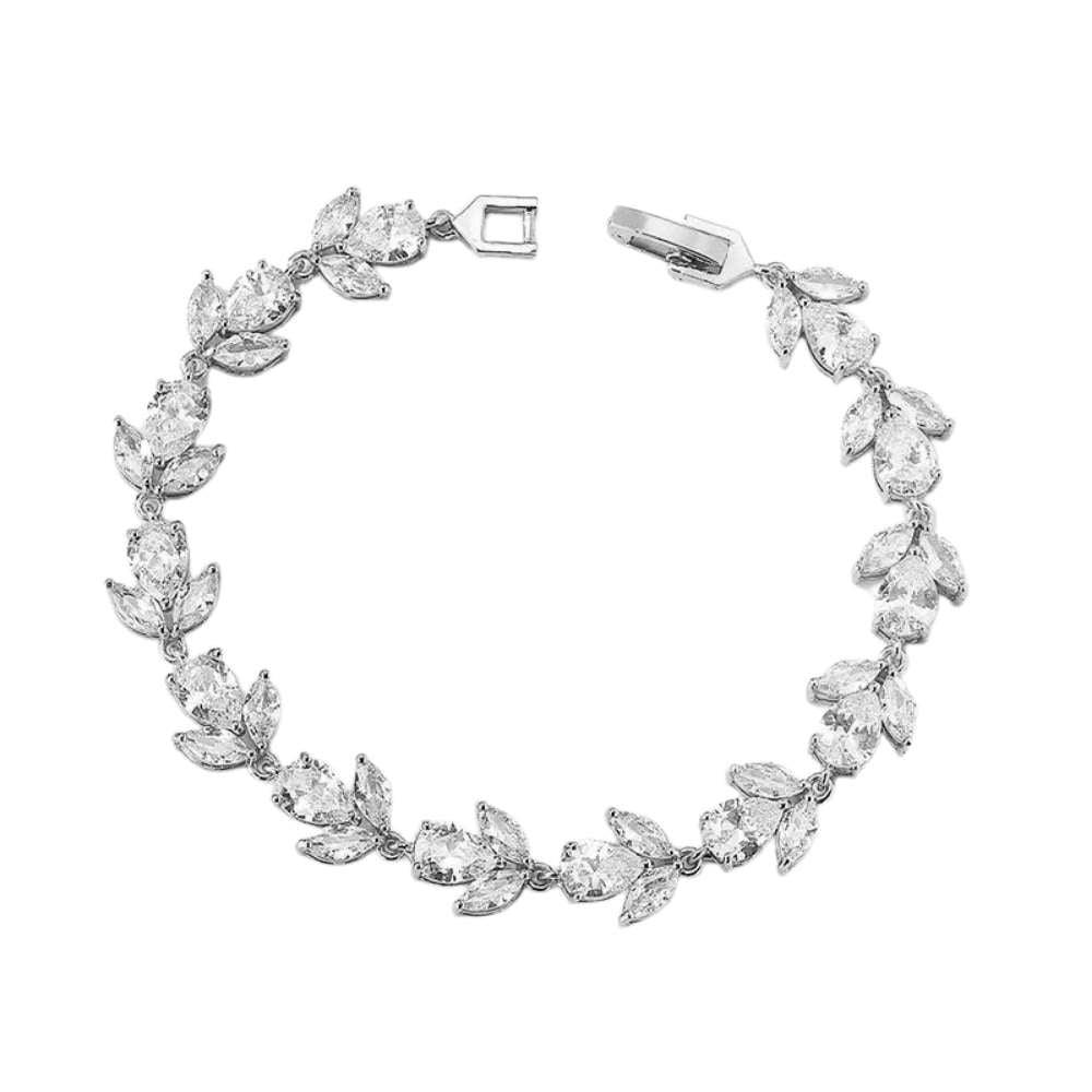 Silver-tone cubic zirconia tennis bracelet with marquise and oval stones, square clasp