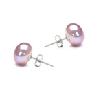 Lavender freshwater pearl stud earrings with silver-tone post backs