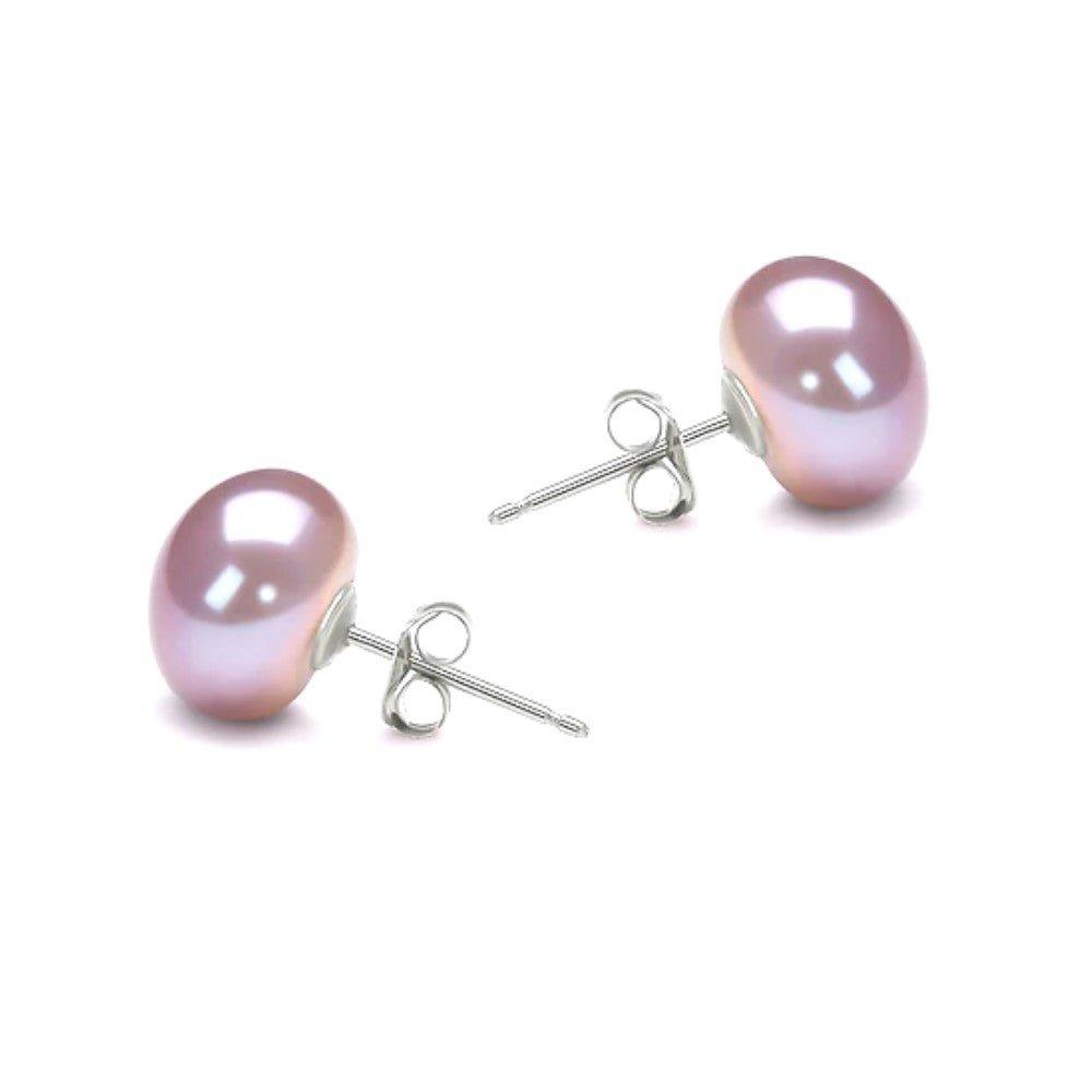 Lavender freshwater pearl stud earrings with silver-tone post backs