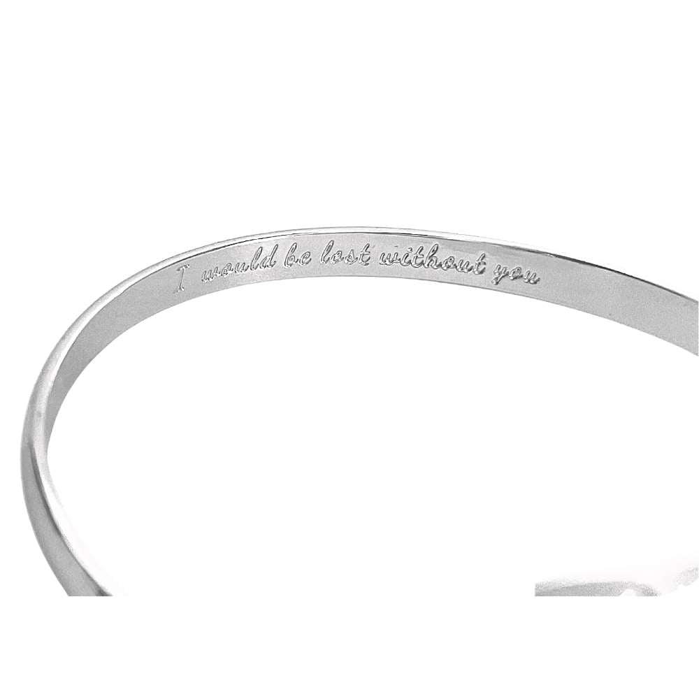 Silver infinity friendship bracelet with inner engraving: I would be lost without you.