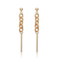 Gold-tone chain and bar drop dangle earrings with round stud tops and long bars