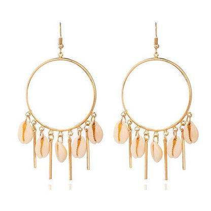 Chandelier Hoop Earrings with Puka Seashells Gold Shell Earrings