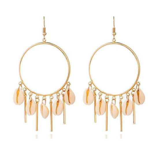 Chandelier Hoop Earrings with Puka Seashells Gold Shell Earrings