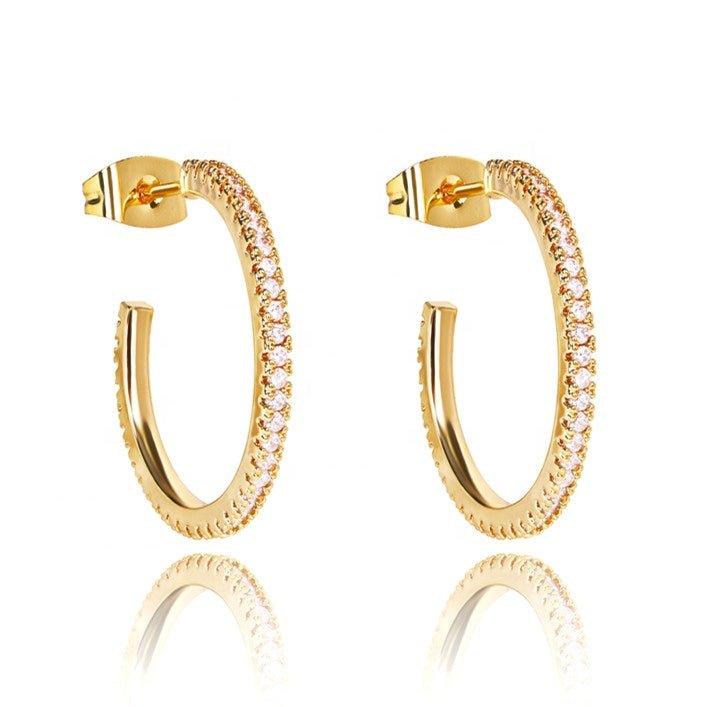 Cubic Zirconia Hoop Earrings Gold