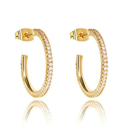 Cubic Zirconia Hoop Earrings Gold