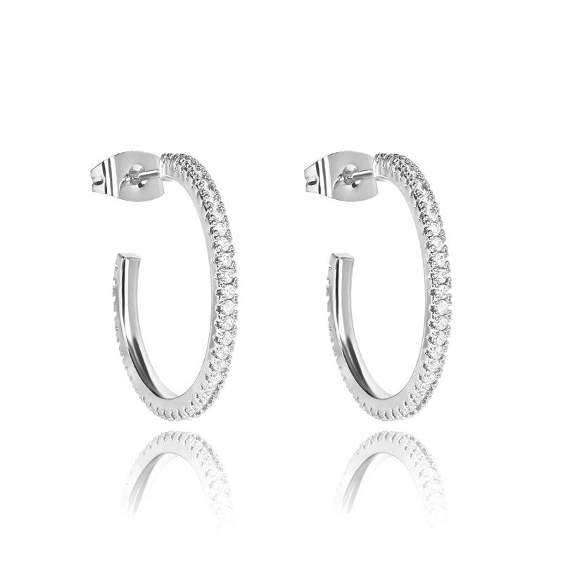 Cubic Zirconia Hoop Earrings Silver