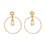 Gold-tone drop hoop earrings with simulated pearl teardrop charms