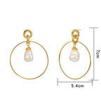 Gold-tone drop hoop earrings with simulated pearl teardrop charms, shown as a pair
