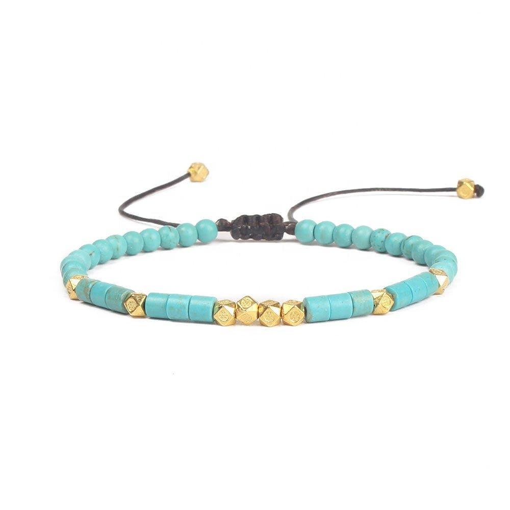 Friendship Bracelet Handwoven with Turquoise Beads Gold Friendship Bracelet