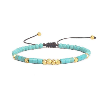 Friendship Bracelet Handwoven with Turquoise Beads Gold Friendship Bracelet