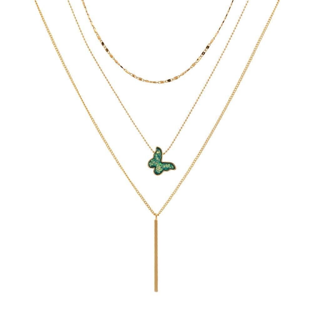 Layer Necklace with Druzy Stone Butterfly Pendant Default Title