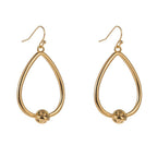 Gold teardrop hoop earrings with small love-knot detail at the bottom