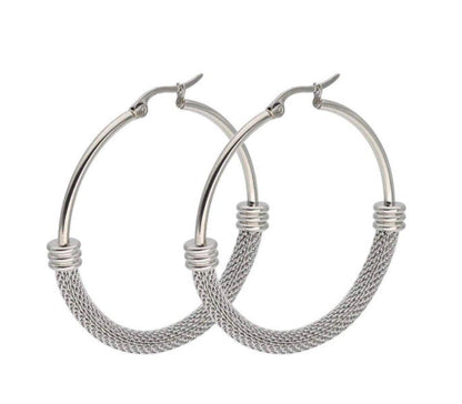 Mesh Hoop Earrings Silver