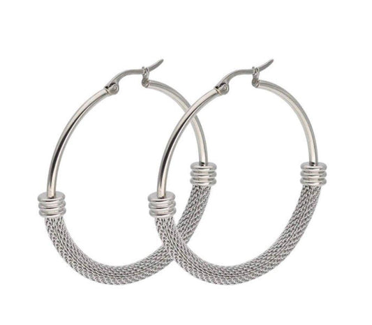 Mesh Hoop Earrings Silver