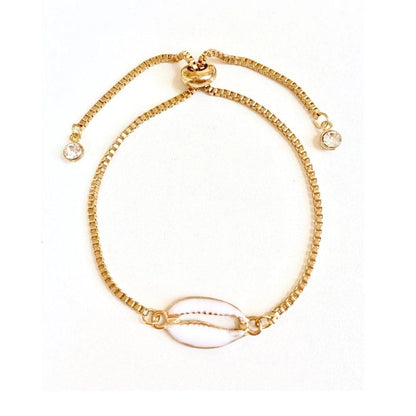 Seashell Bracelet Adjustable Spring Closure Gold