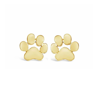 Gold paw print stud earrings with cluster design, rounded paw pad shape
