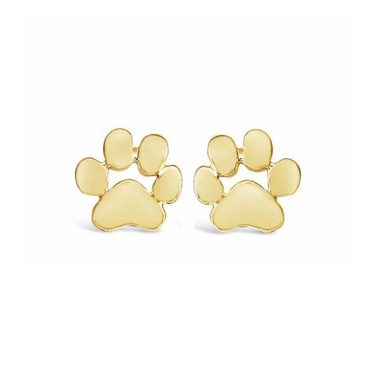 Gold paw print stud earrings with cluster design, rounded paw pad shape