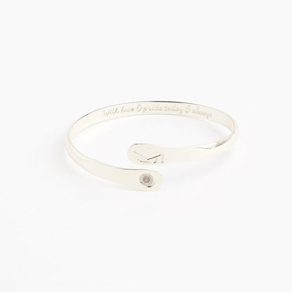Silver engraved graduation bracelet with graduation cap charm and round medal tag