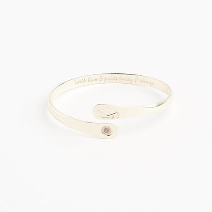 Silver engraved graduation bracelet with graduation cap charm and round medal tag